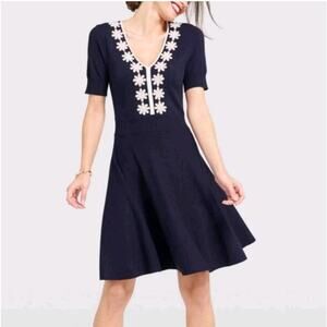 Draper James Womens Navy Blue Dress Floral Detail Size Large Cottagecore beachy